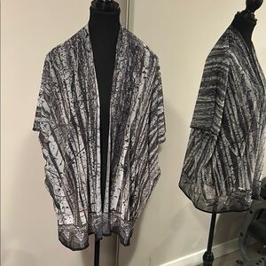 Black and White Birch Tree Print Kimono